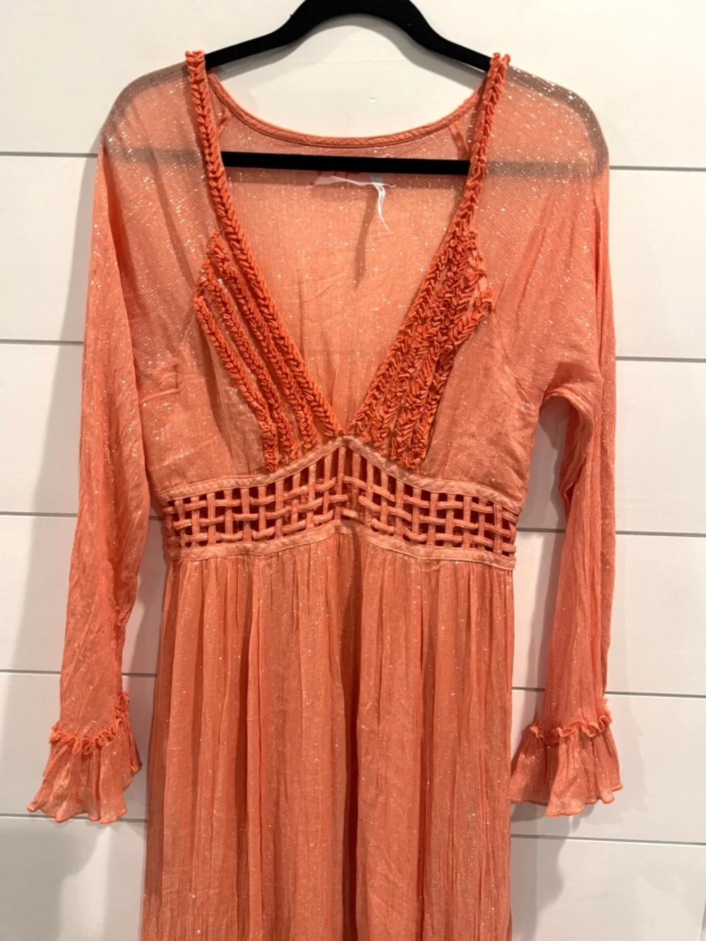 Free People coral Seraphina metallic maxi dress